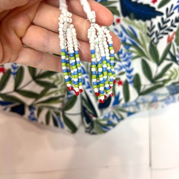 Joie Short Womens 8 Blue Green White Evelyn Tropical Beaded Linen Blend Medium - Picture 6 of 16